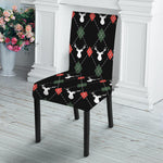 Christmas Deer Argyle Pattern Print Dining Chair Slipcover