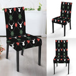 Christmas Deer Argyle Pattern Print Dining Chair Slipcover