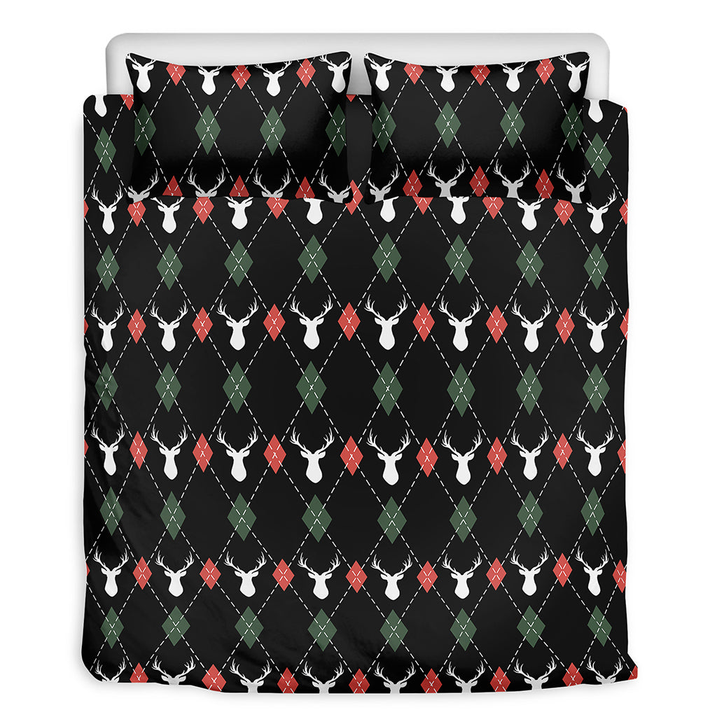 Christmas Deer Argyle Pattern Print Duvet Cover Bedding Set