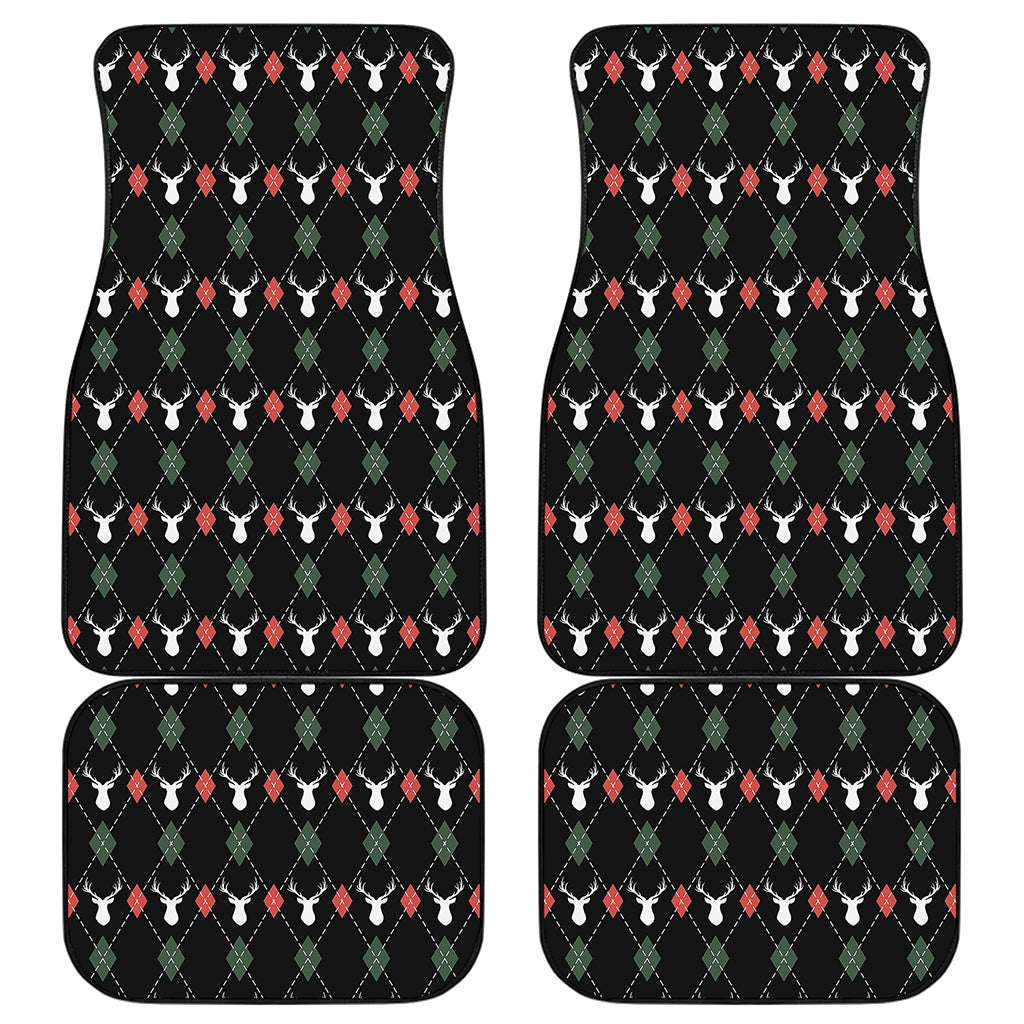 Christmas Deer Argyle Pattern Print Front and Back Car Floor Mats