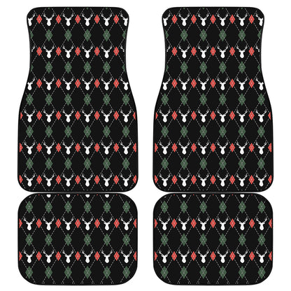 Christmas Deer Argyle Pattern Print Front and Back Car Floor Mats