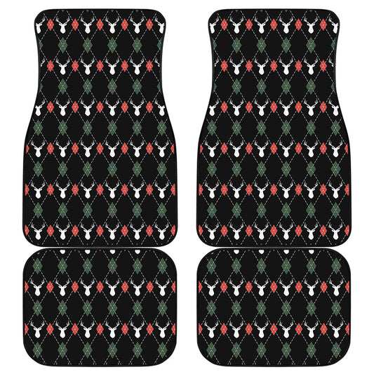 Christmas Deer Argyle Pattern Print Front and Back Car Floor Mats