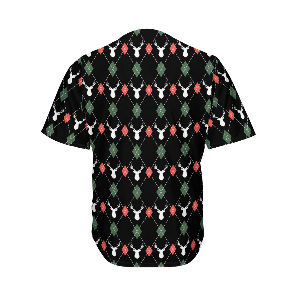 Christmas Deer Argyle Pattern Print Men's Baseball Jersey