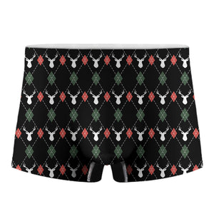 Christmas Deer Argyle Pattern Print Men's Boxer Briefs