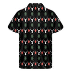 Christmas Deer Argyle Pattern Print Men's Short Sleeve Shirt