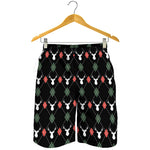 Christmas Deer Argyle Pattern Print Men's Shorts