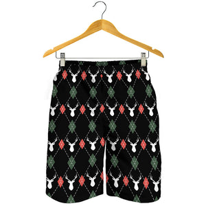 Christmas Deer Argyle Pattern Print Men's Shorts