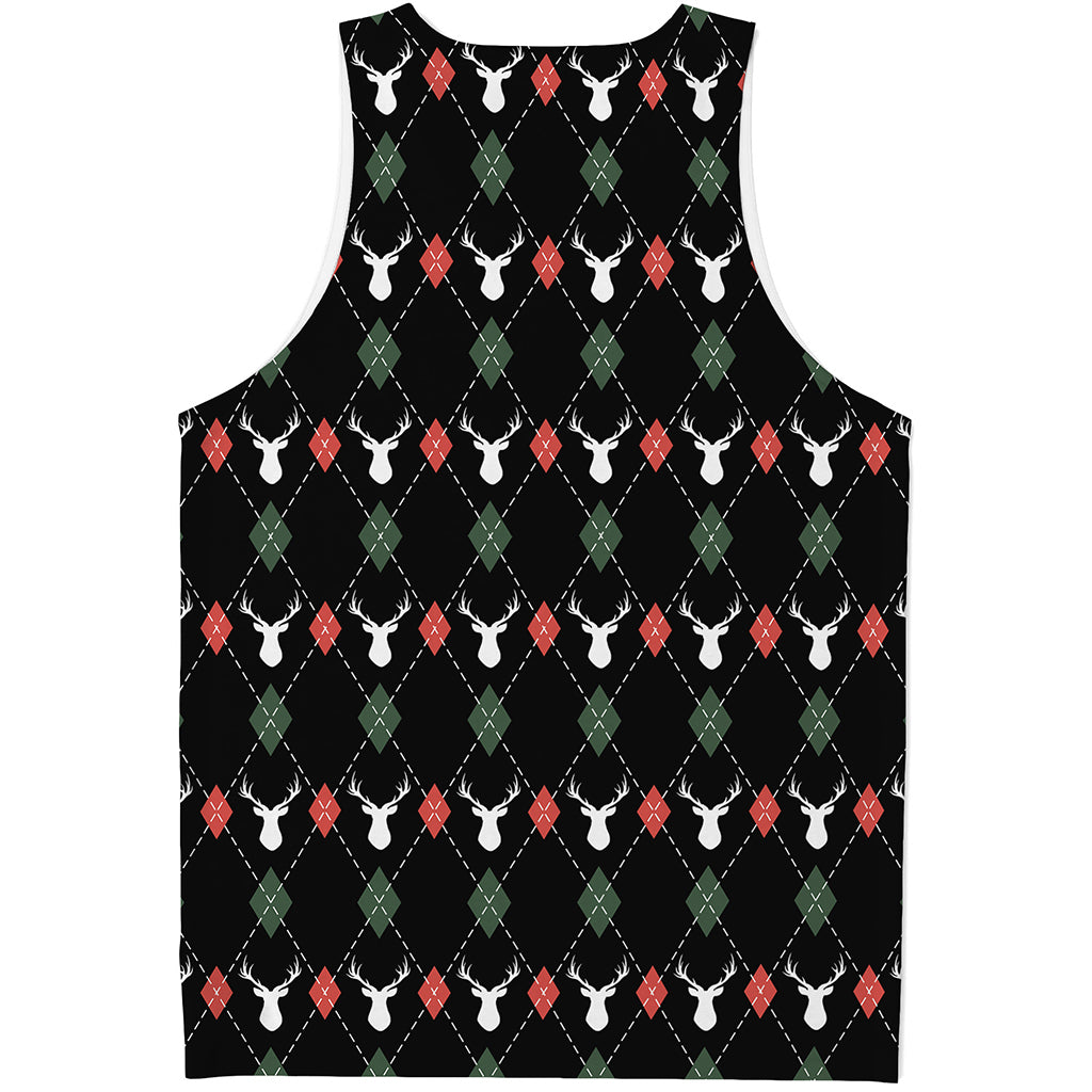 Christmas Deer Argyle Pattern Print Men's Tank Top