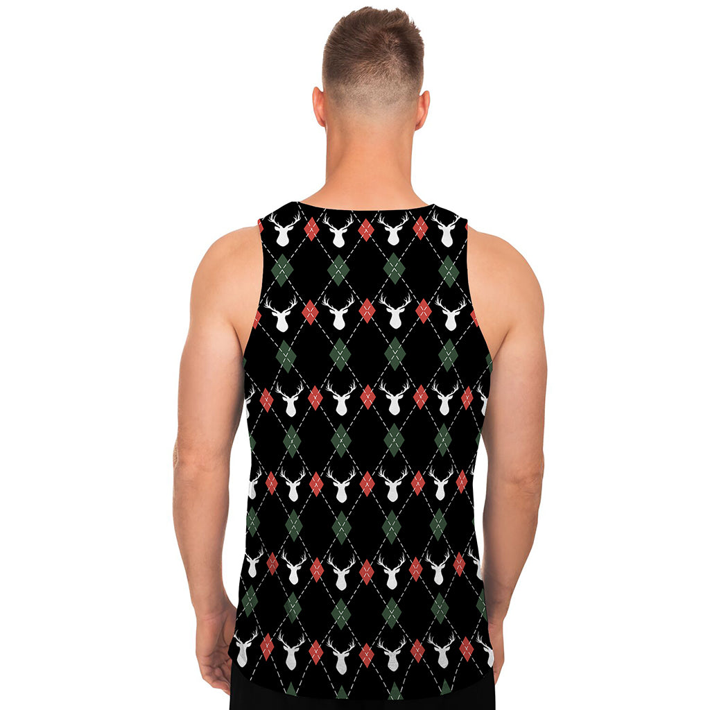 Christmas Deer Argyle Pattern Print Men's Tank Top
