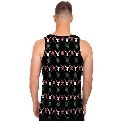 Christmas Deer Argyle Pattern Print Men's Tank Top
