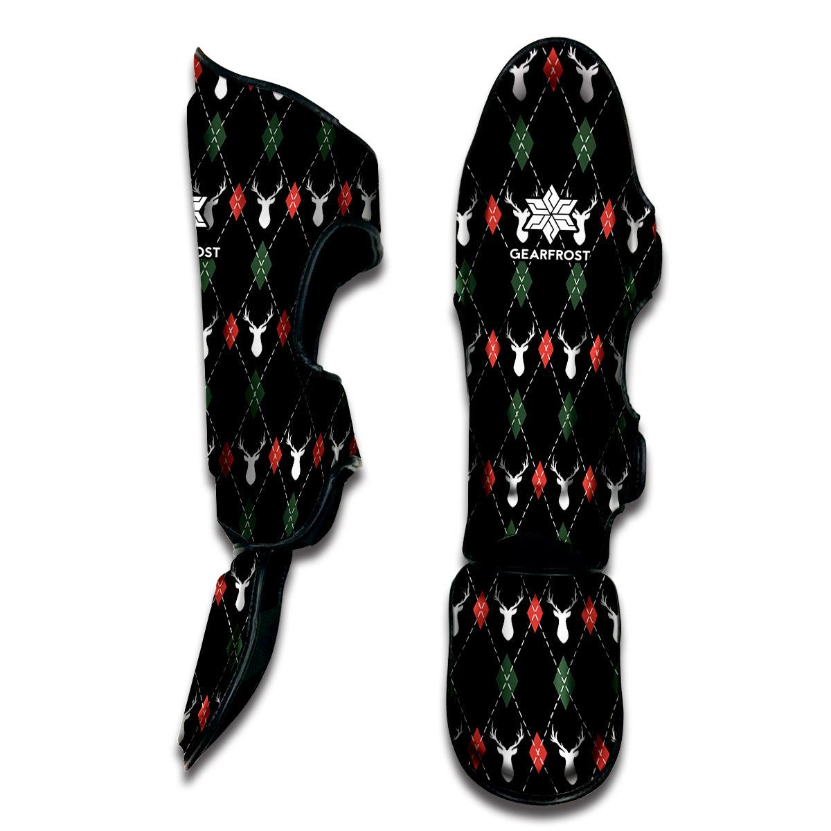 Christmas Deer Argyle Pattern Print Muay Thai Shin Guard