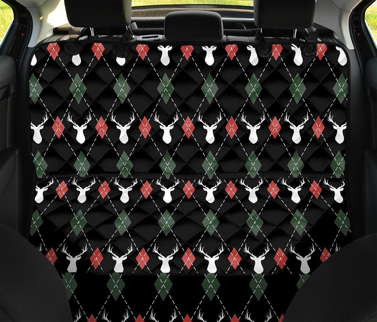 Christmas Deer Argyle Pattern Print Pet Car Back Seat Cover