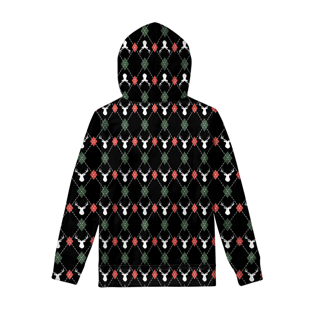 Christmas Deer Argyle Pattern Print Pullover Hoodie