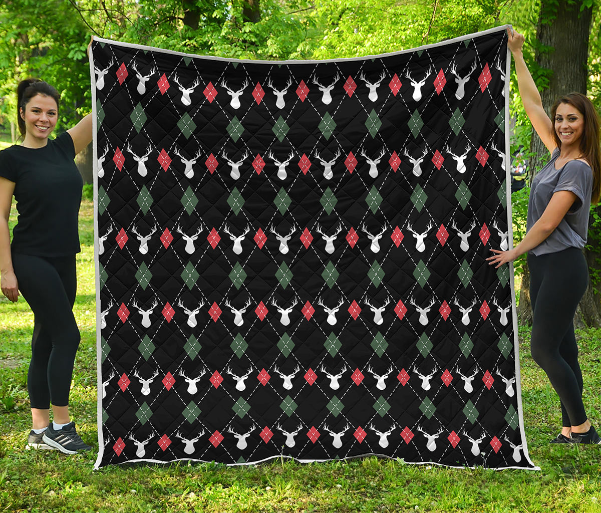 Christmas Deer Argyle Pattern Print Quilt