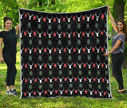 Christmas Deer Argyle Pattern Print Quilt