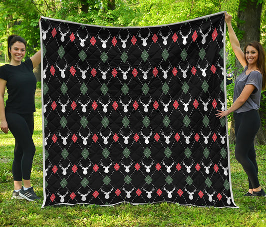 Christmas Deer Argyle Pattern Print Quilt