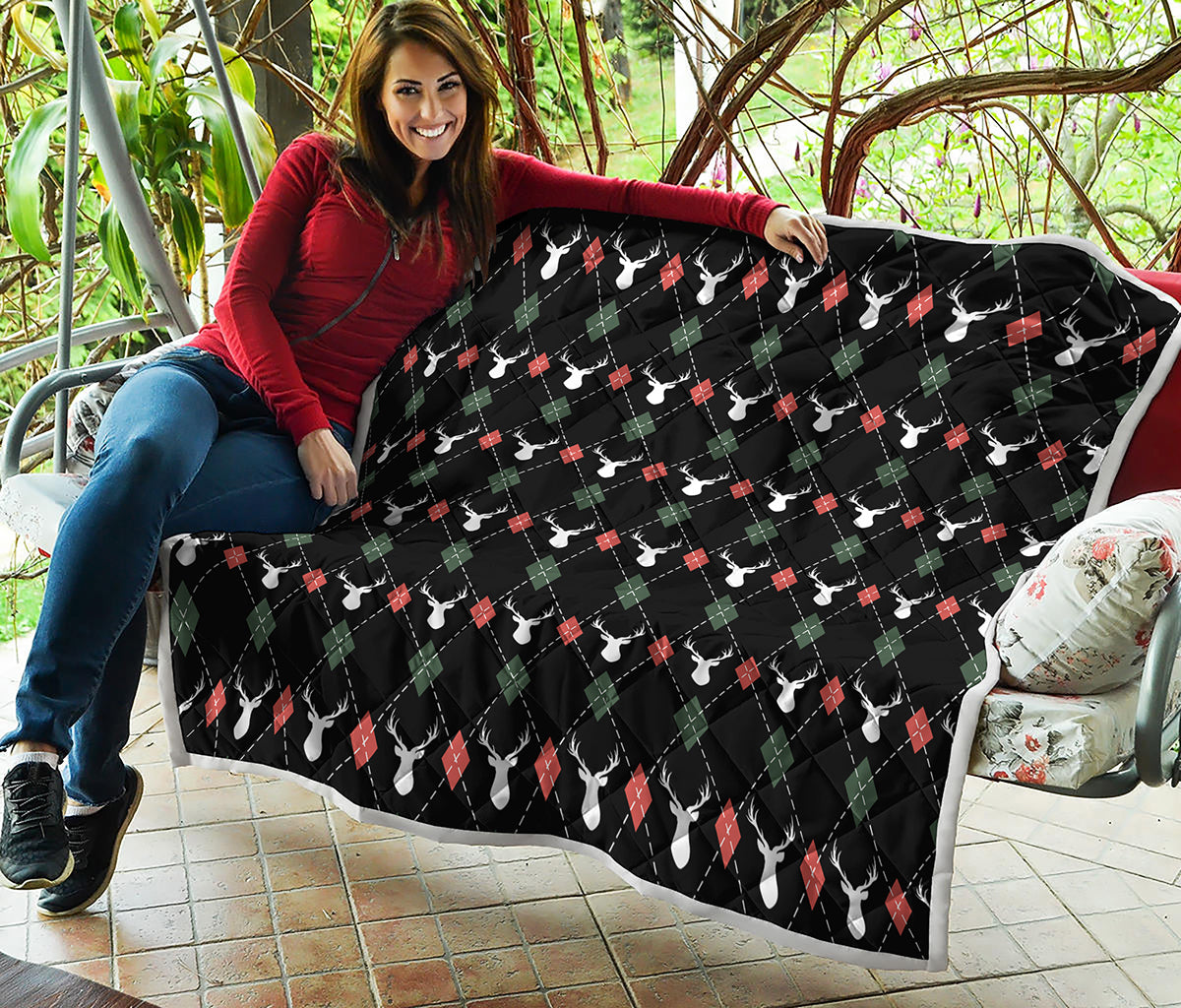 Christmas Deer Argyle Pattern Print Quilt