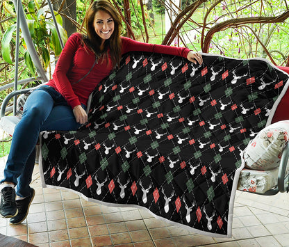 Christmas Deer Argyle Pattern Print Quilt