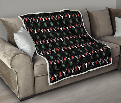 Christmas Deer Argyle Pattern Print Quilt
