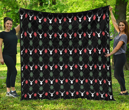 Christmas Deer Argyle Pattern Print Quilt