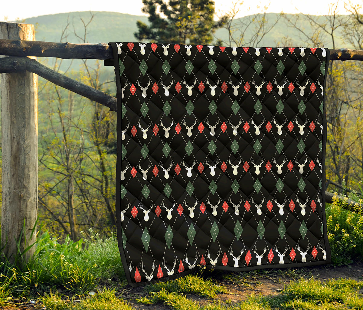 Christmas Deer Argyle Pattern Print Quilt