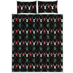 Christmas Deer Argyle Pattern Print Quilt Bed Set