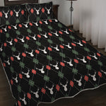 Christmas Deer Argyle Pattern Print Quilt Bed Set