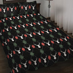 Christmas Deer Argyle Pattern Print Quilt Bed Set