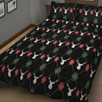 Christmas Deer Argyle Pattern Print Quilt Bed Set