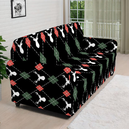 Christmas Deer Argyle Pattern Print Sofa Cover