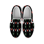 Christmas Deer Argyle Pattern Print White Slip On Shoes