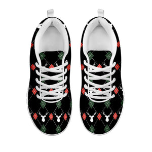 Christmas Deer Argyle Pattern Print White Sneakers