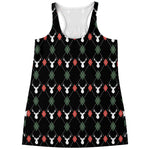 Christmas Deer Argyle Pattern Print Women's Racerback Tank Top