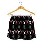 Christmas Deer Argyle Pattern Print Women's Shorts