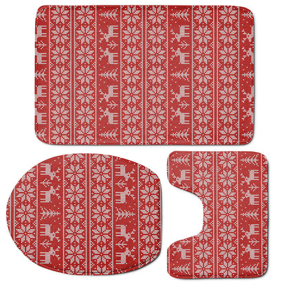 Christmas Deer Knitted Pattern Print 3 Piece Bath Mat Set