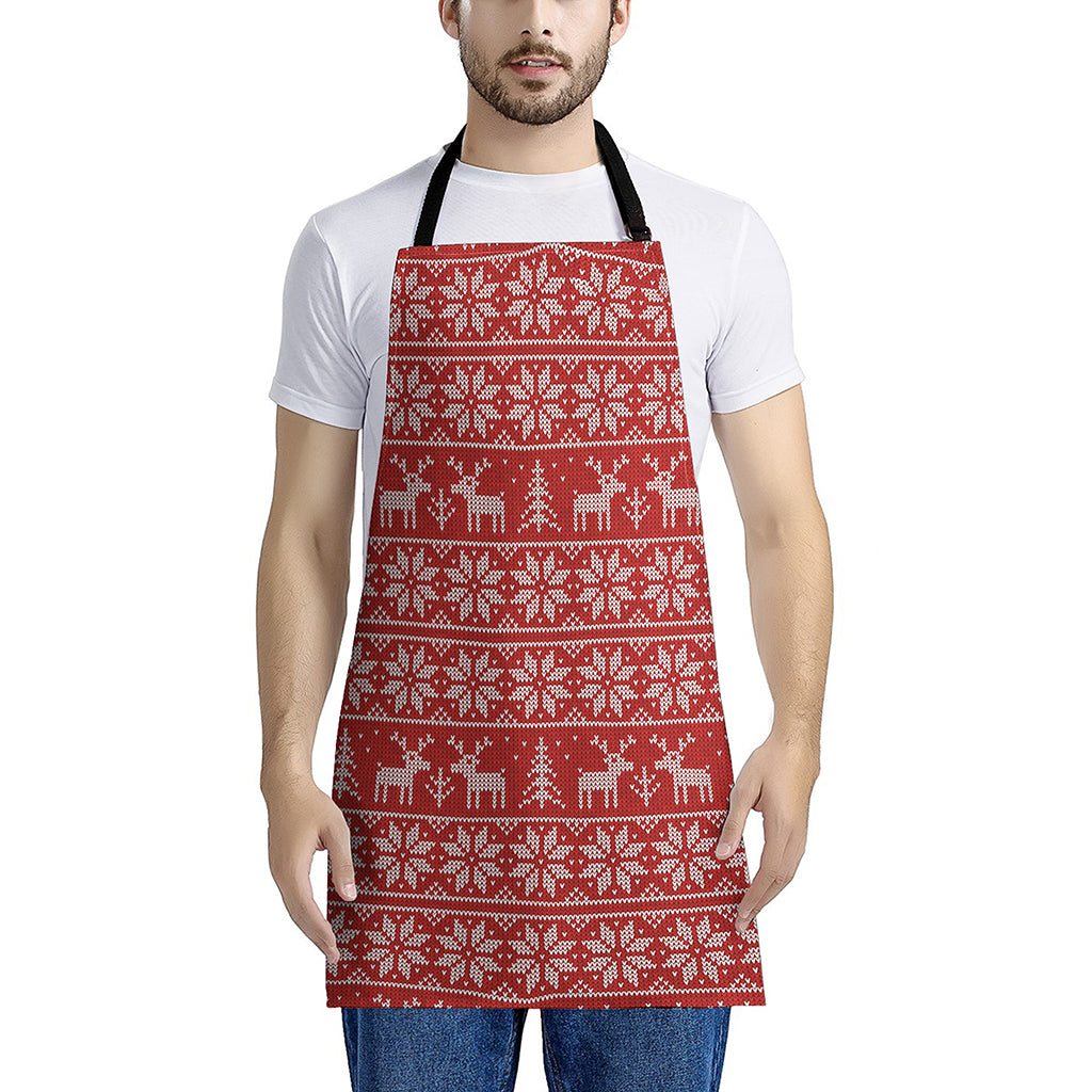 Christmas Deer Knitted Pattern Print Apron