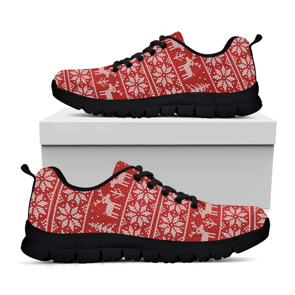 Christmas Deer Knitted Pattern Print Black Sneakers