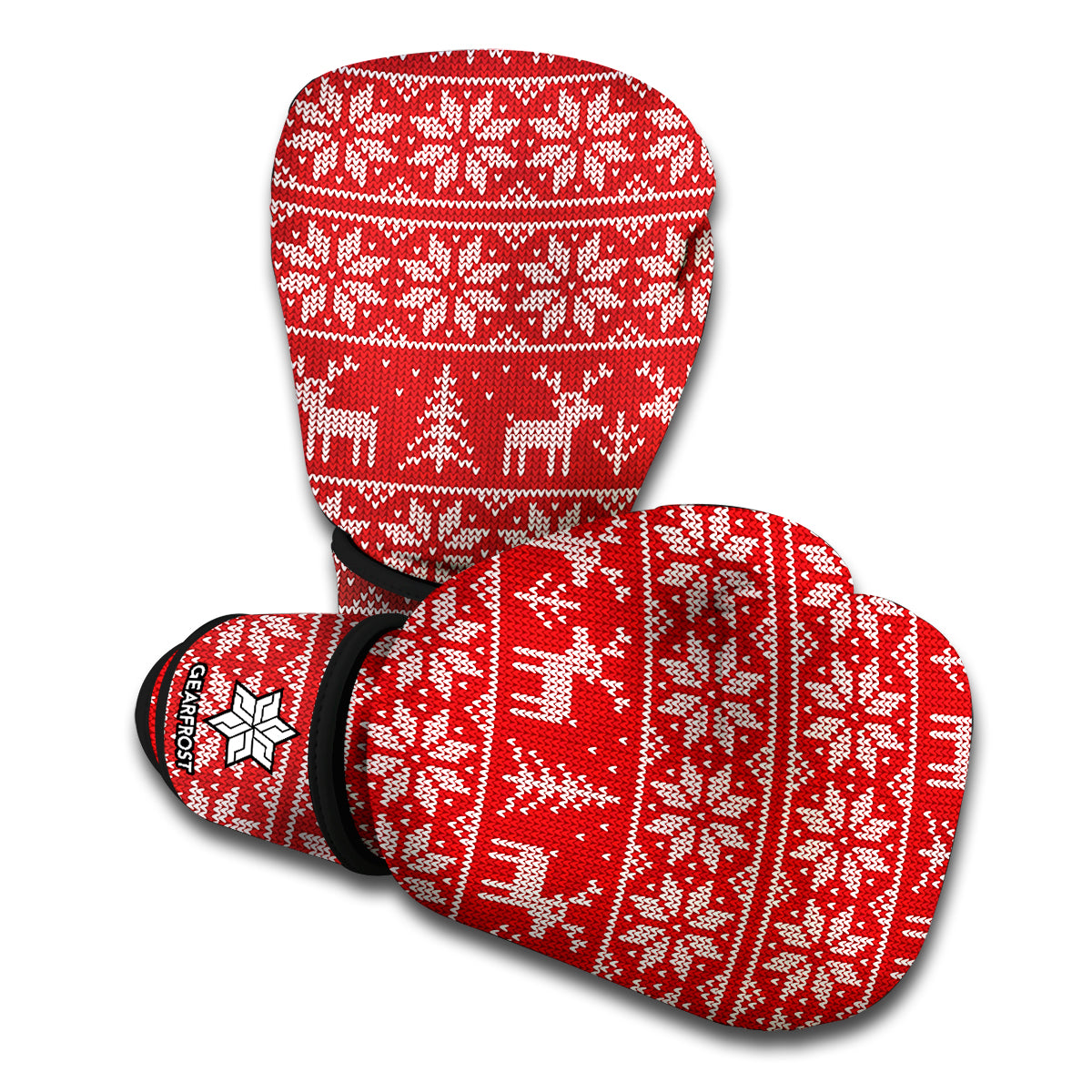 Christmas Deer Knitted Pattern Print Boxing Gloves