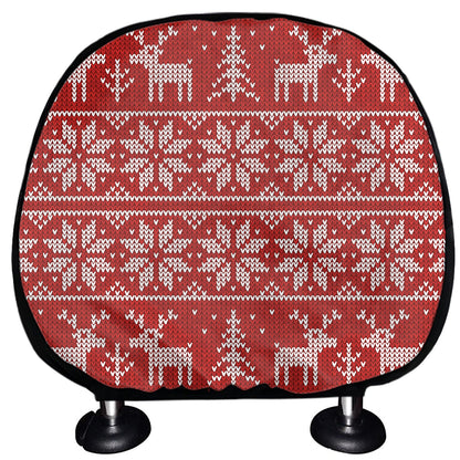 Christmas Deer Knitted Pattern Print Car Headrest Covers