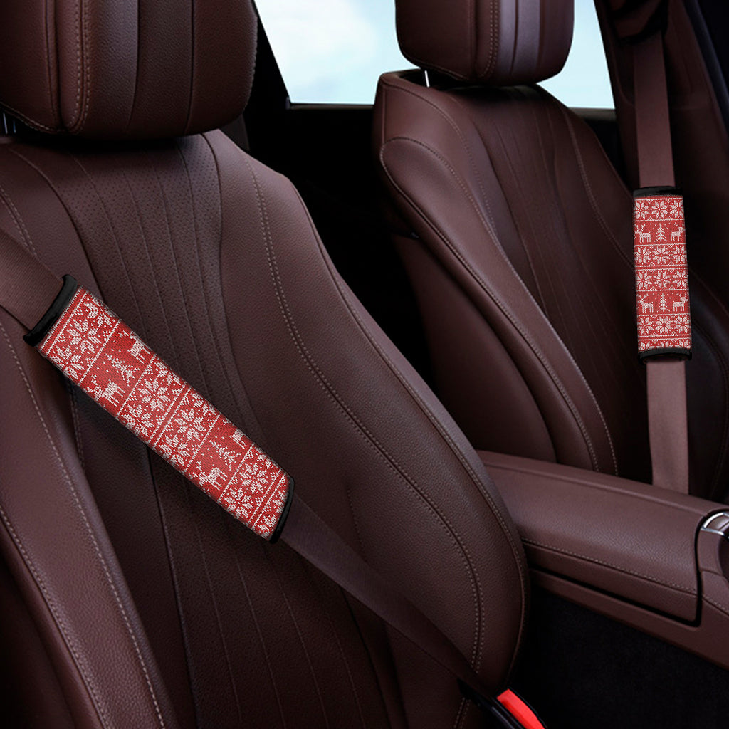 Christmas Deer Knitted Pattern Print Car Seat Belt Covers