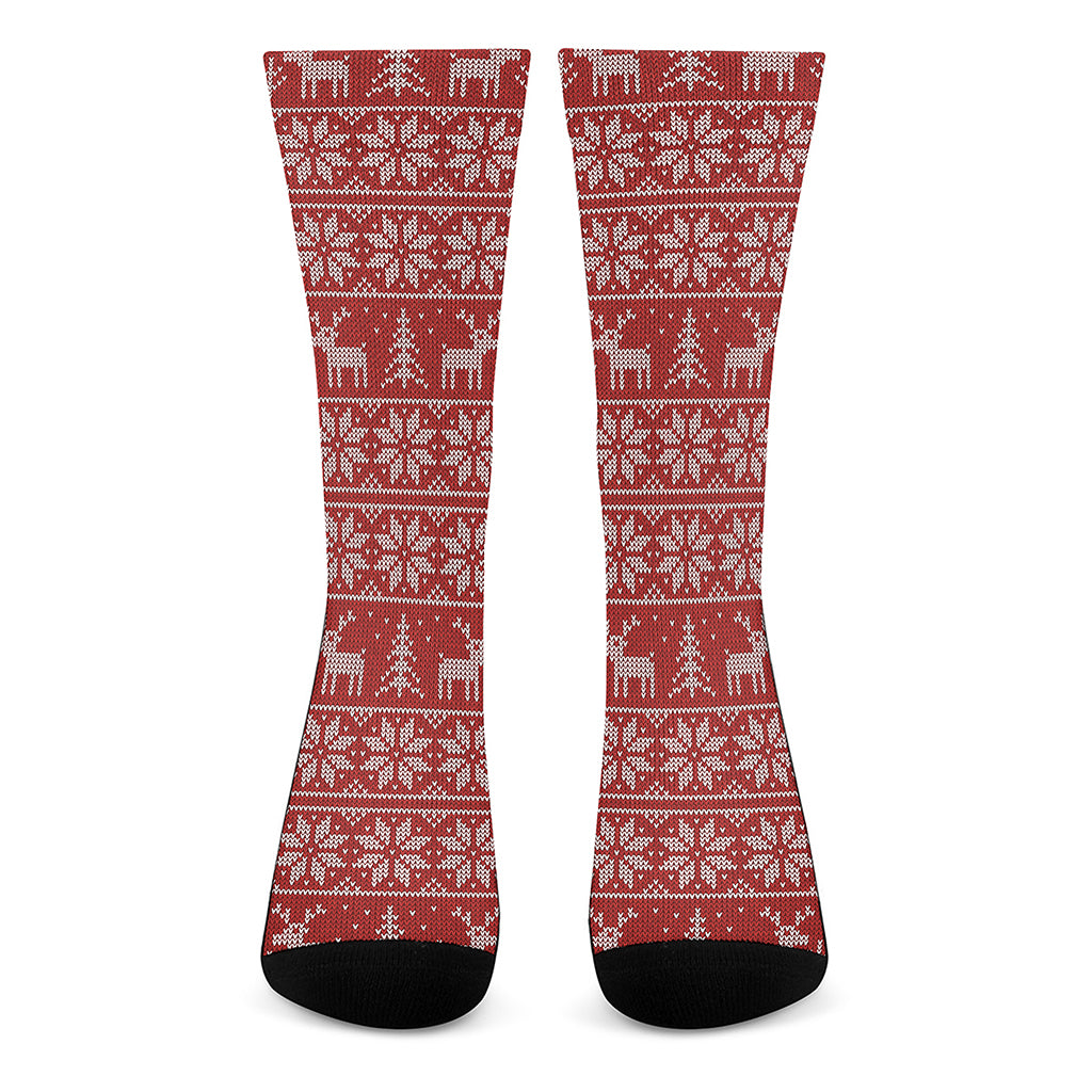 Christmas Deer Knitted Pattern Print Crew Socks