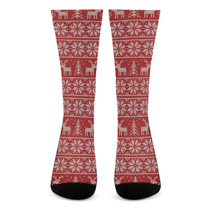 Christmas Deer Knitted Pattern Print Crew Socks