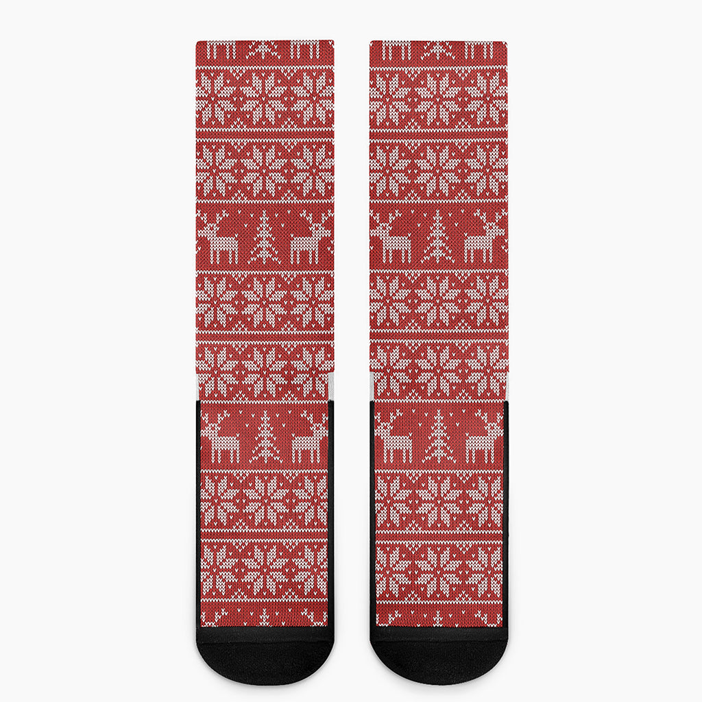 Christmas Deer Knitted Pattern Print Crew Socks