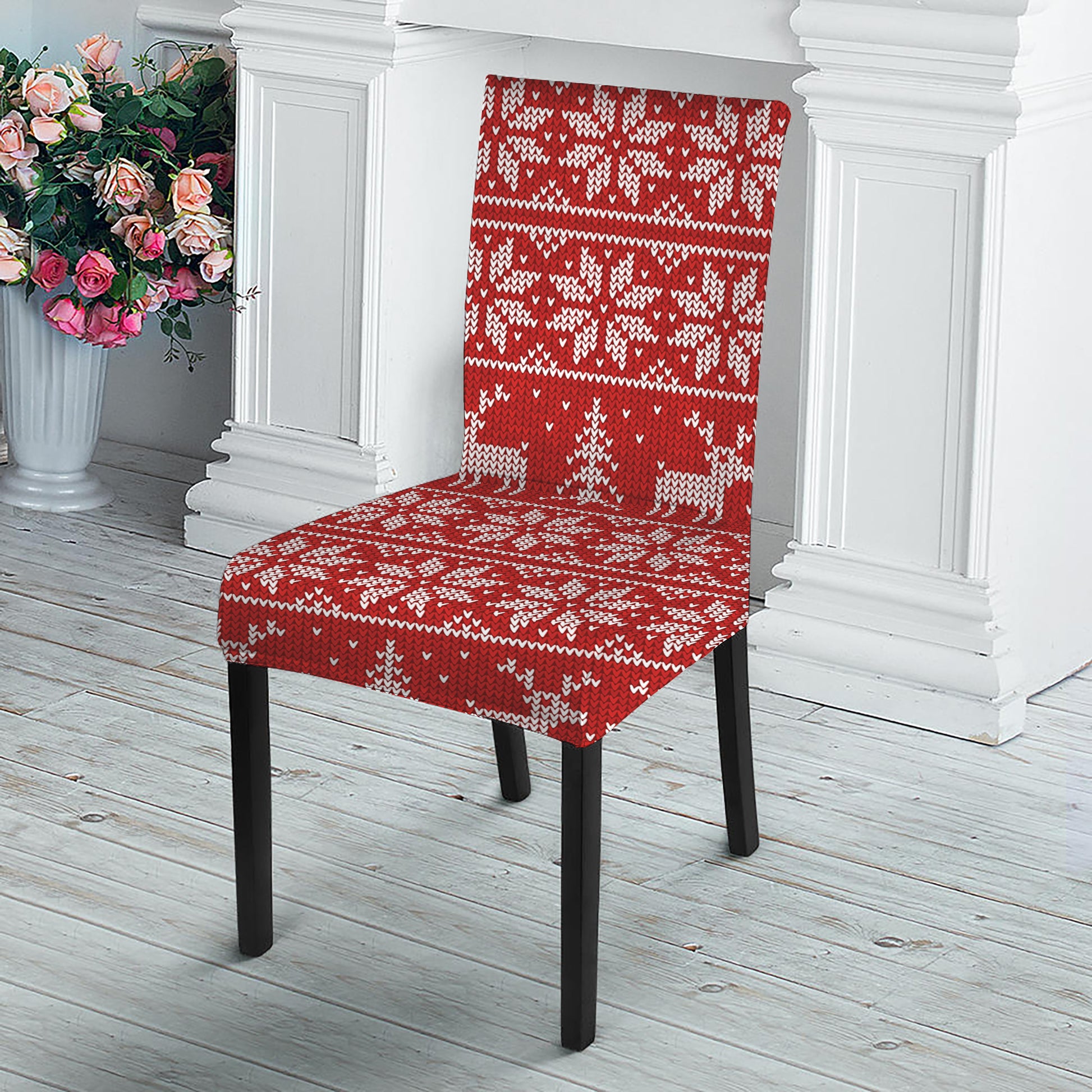 Christmas Deer Knitted Pattern Print Dining Chair Slipcover