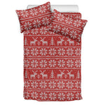 Christmas Deer Knitted Pattern Print Duvet Cover Bedding Set