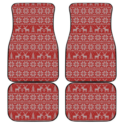 Christmas Deer Knitted Pattern Print Front and Back Car Floor Mats
