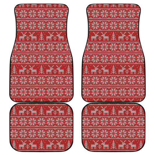 Christmas Deer Knitted Pattern Print Front and Back Car Floor Mats