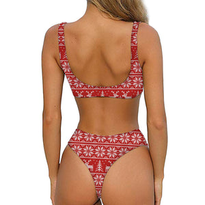 Christmas Deer Knitted Pattern Print Front Bow Tie Bikini