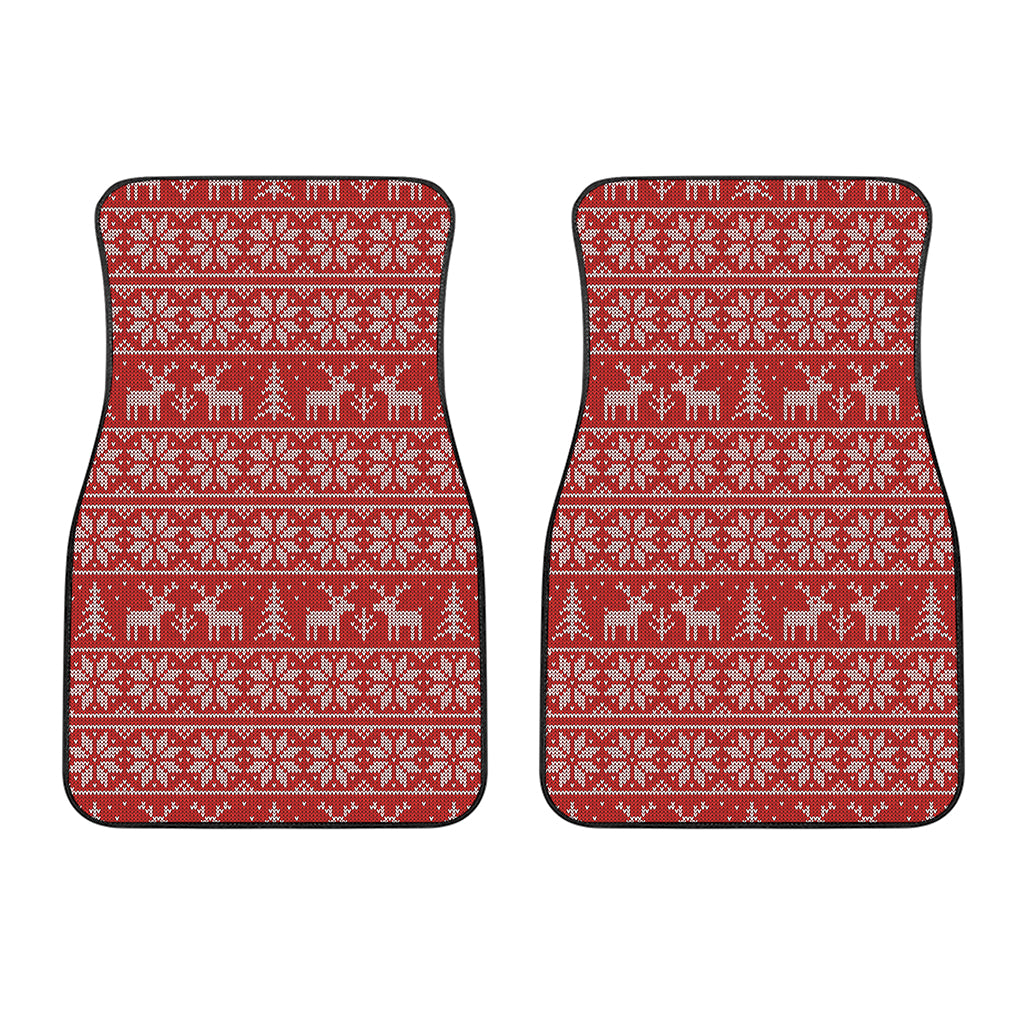 Christmas Deer Knitted Pattern Print Front Car Floor Mats