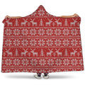 Christmas Deer Knitted Pattern Print Hooded Blanket